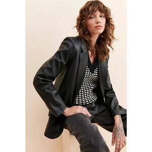 Anthropologie blazer jacket black vegan leather XS lined 90s y2k minimal capsule